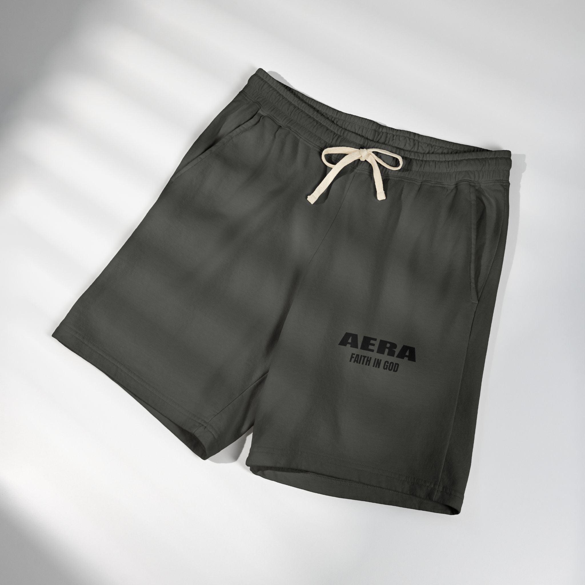 Fleece Sweat Shorts — AERA "Faith in God" Garment-Dyed Lightweight Lounge Shorts